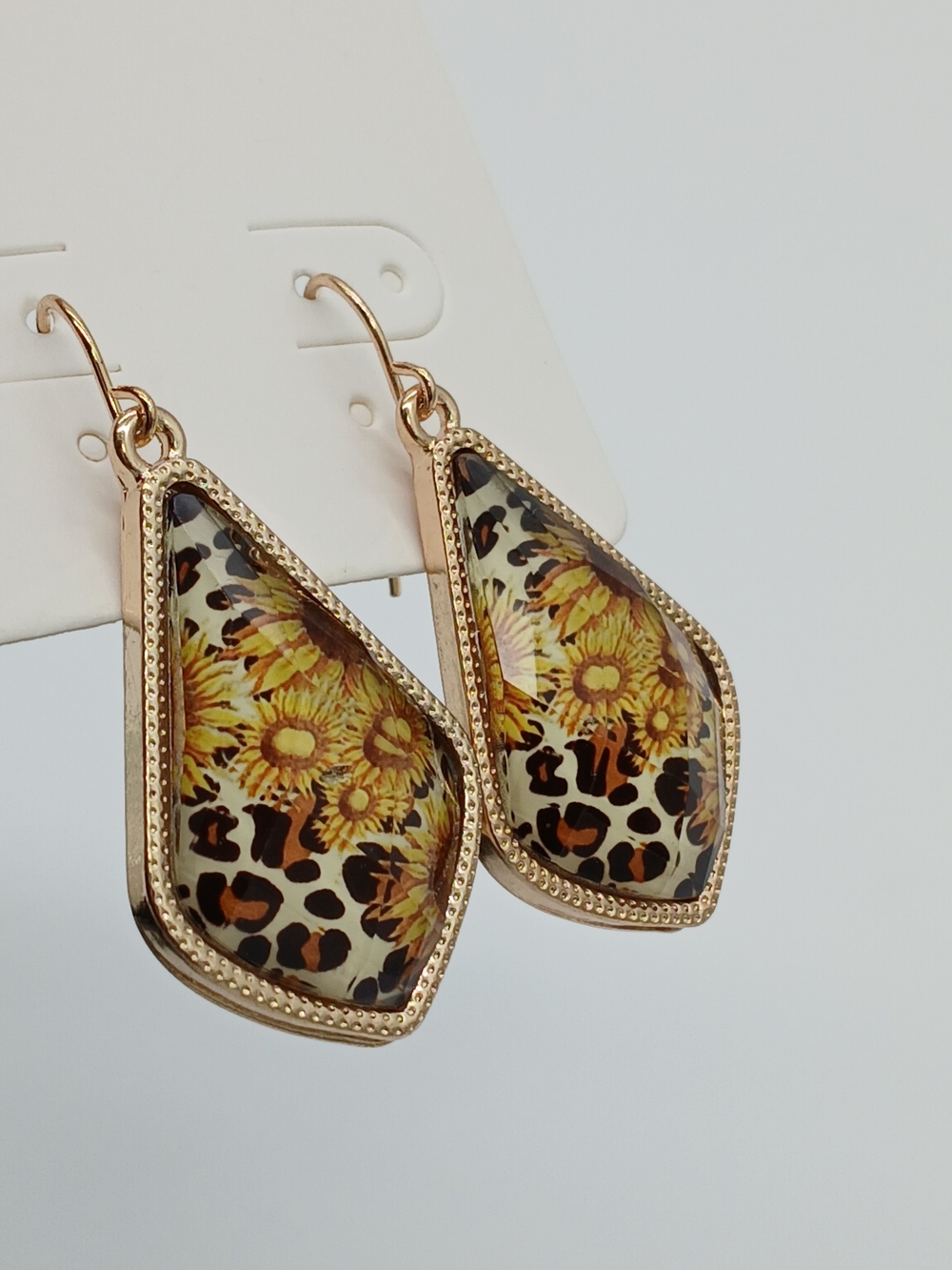 Women's Gold Floral Leopard Teardrop Earrings